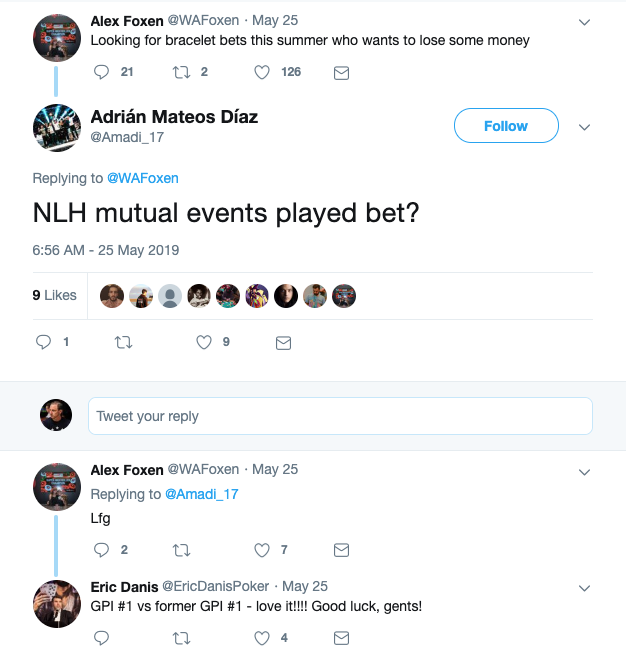 Alex Foxen 2019 bracelet bets with Adrian Mateos