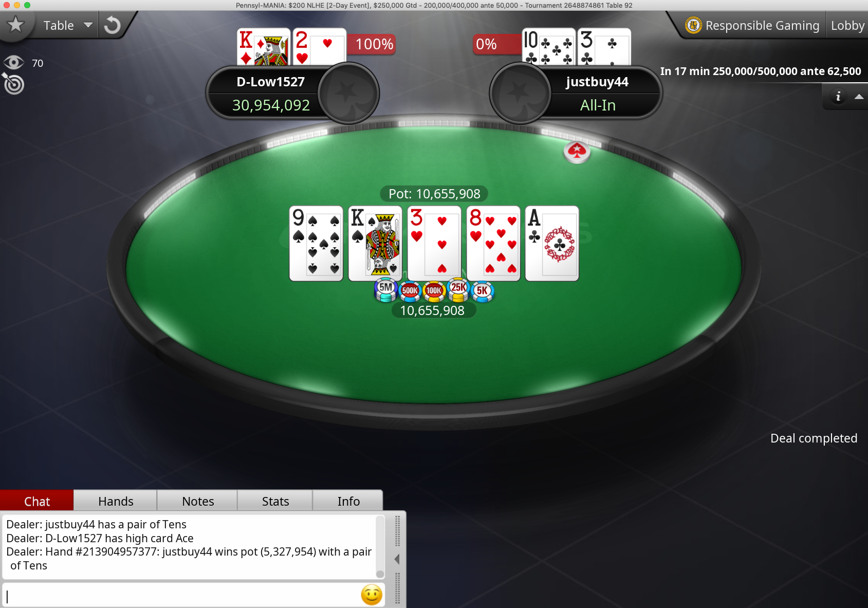 Final hand of the first-ever PokerStars PA Pennsyl-MANIA tournament