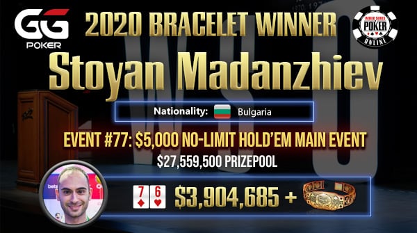 WSOP: Stoyan Madanzhiev Wins Main Event, $3.9 Million