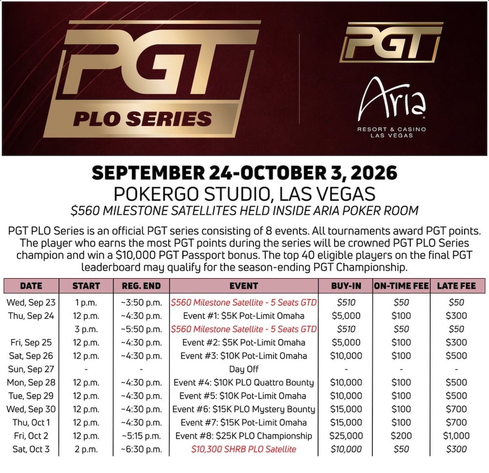 PGT PLO Series Schedule